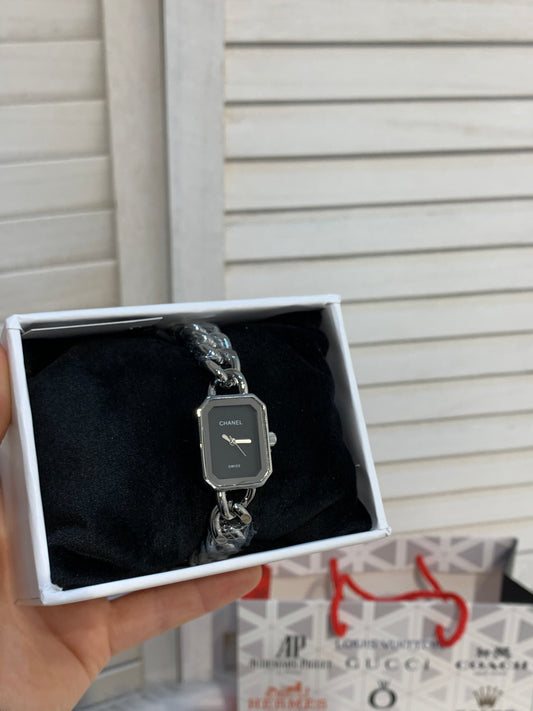 Chanel watch, silver and black, with box