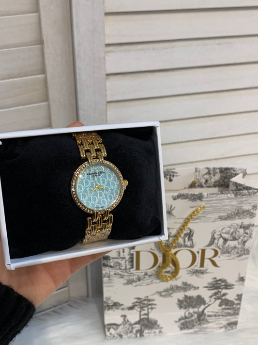 Christian Dior watch, gold and blue, with box